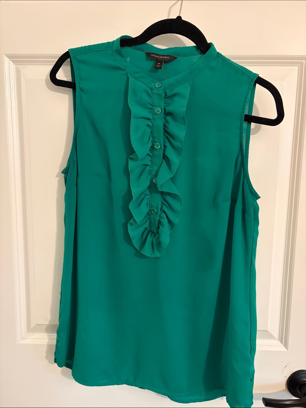 Banana Republic Green Sleeveless Ruffle Front Blouse